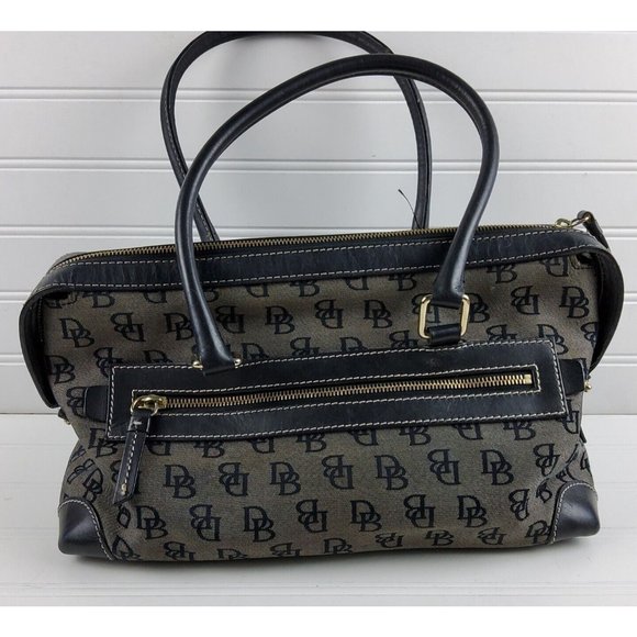 Dooney & Bourke Signature Double Pocket Satchel Handbag Purse Black - Picture 4 of 8